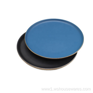 Custom Logo Blue Ceramic Plates for Hotel Rustic